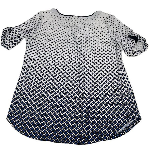 PerSeption Concept White, Blue & Black Geometric Print Blouse - Size XL - Picture 2 of 6